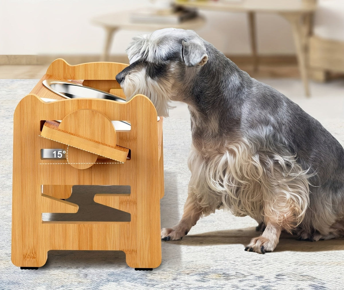 Elevated non-slip dog bowl stand with double bowls