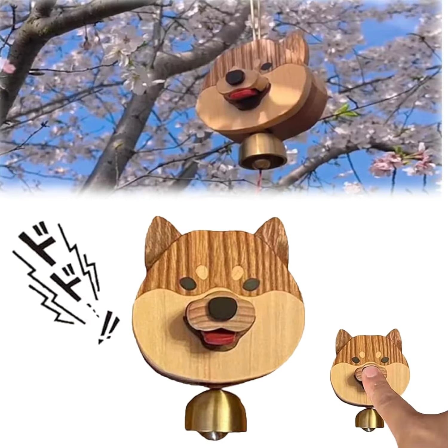 Playful Shiba Dog Face Wooden Doorbell