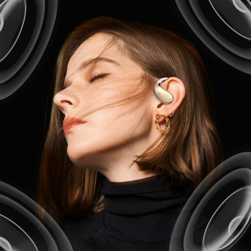 Wireless earbuds with open ear and LED display