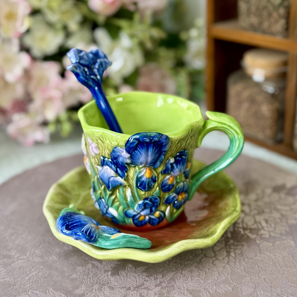 ArtSip Ceramic Cup & Saucer Set – Hand-painted 3D Design inspired by Van Gogh