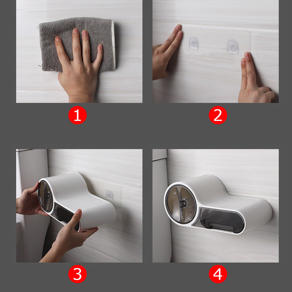 DryHold Self-Adhesive Toilet Paper Holder – Waterproof Wall Solution with Extra Storage Space