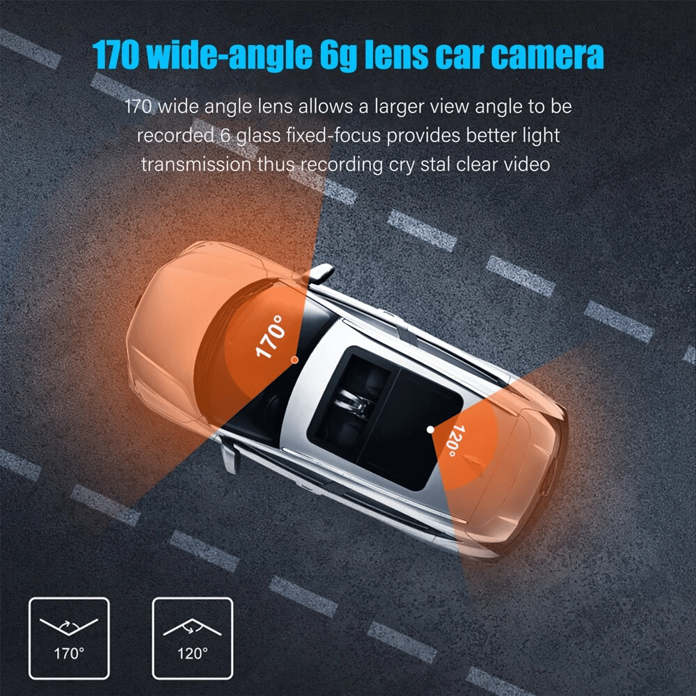 Dashcam with two lenses, 1080P HD and night vision - 170° wide angle