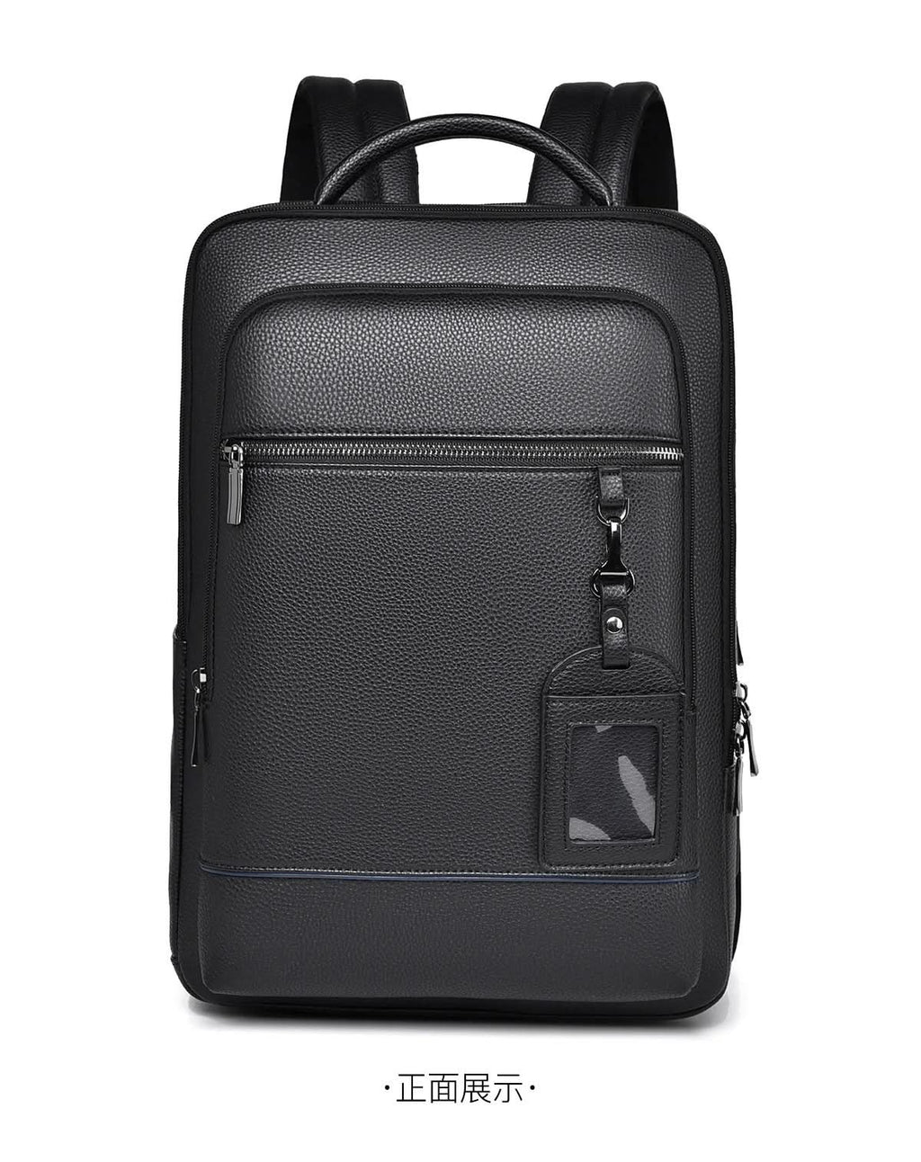 Elegant leather rucksack for men/women with USB port for laptop and everyday use, 15.6 inch, black