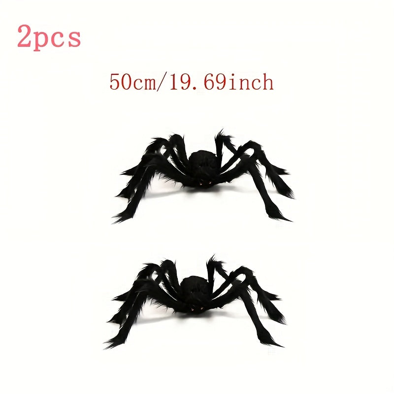 WebCreeper Halloween Decoration Set – 2 Giant Spiders 50cm with Stretchy Spider Web