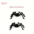 WebCreeper Halloween Decoration Set – 2 Giant Spiders 50cm with Stretchy Spider Web