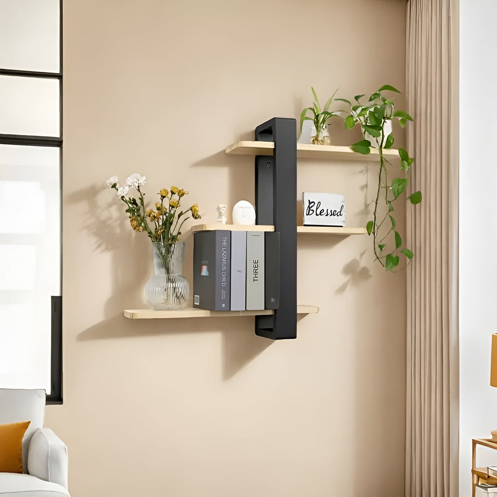 NordWood Wall Shelf | Solid Pine | 3 Levels | Space-saving & Decorative | Natural Wood