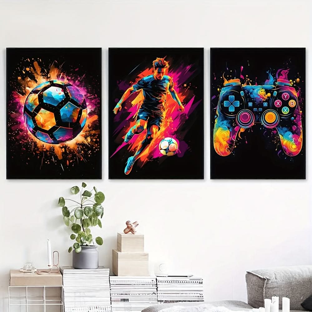 Abstract Football and Gaming Canvas Wall Art Set