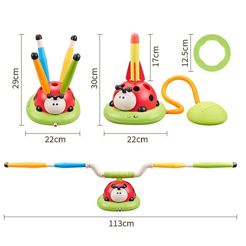 3-in-1 activity set for children with rope skipping, ring toss and pedal rocket