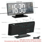 180° Adjustable LED Projection Alarm Clock – Snooze, 12/24H Time & Temperature Display, Mirror Design – USB Powered, Night Mode & Memory Function