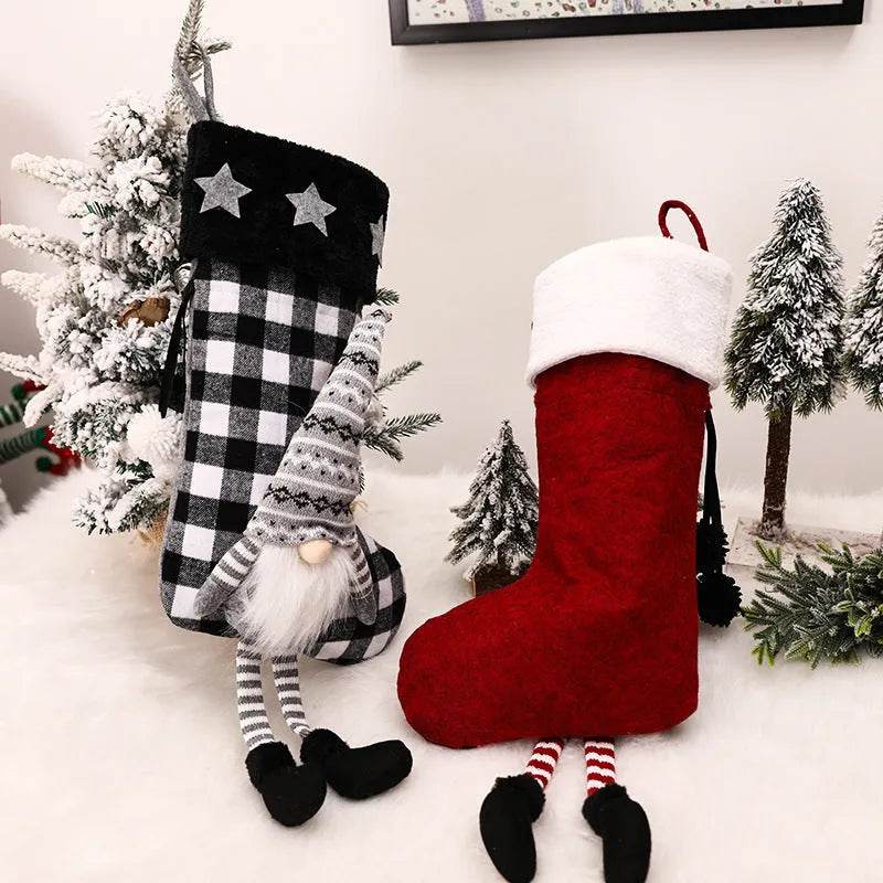 Red And Black Plaid Hanging Feet Stockings Christmas