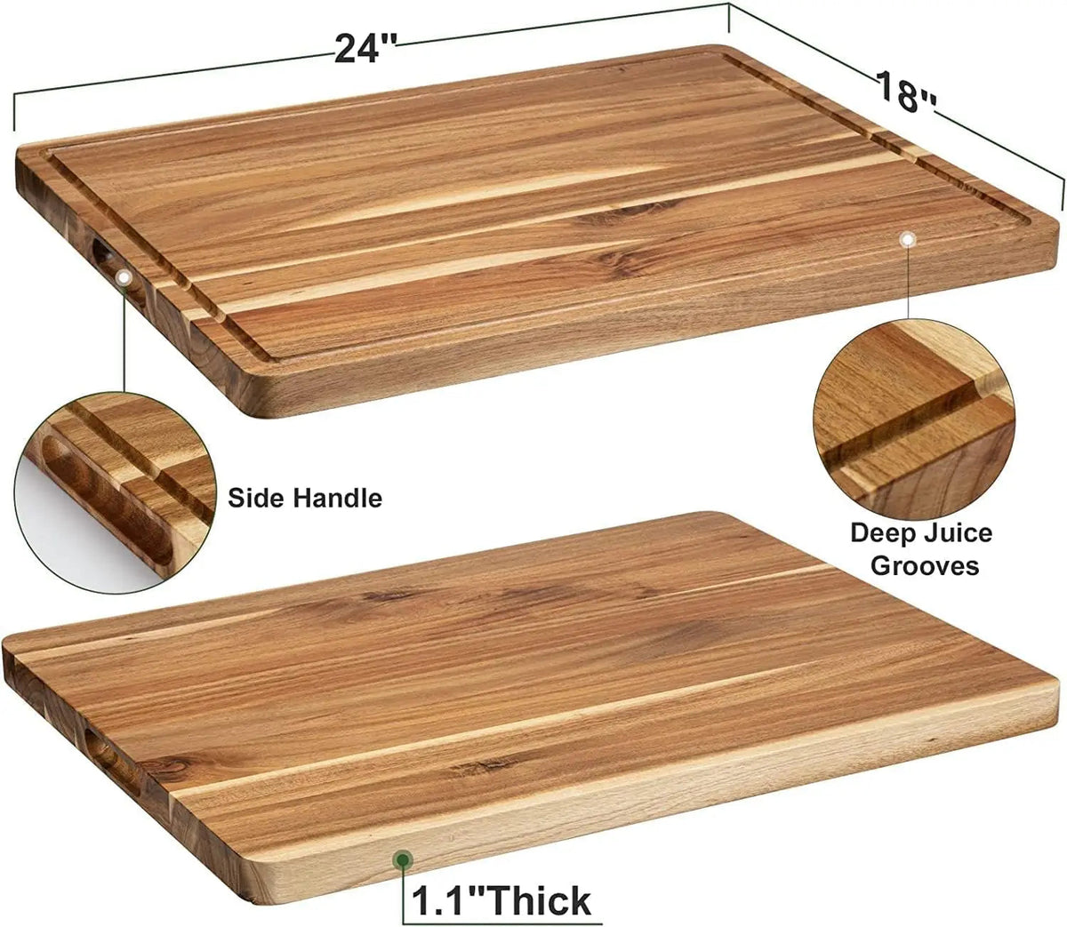Acacia Wooden Cutting Board Thick Chopping Board With Side Handle