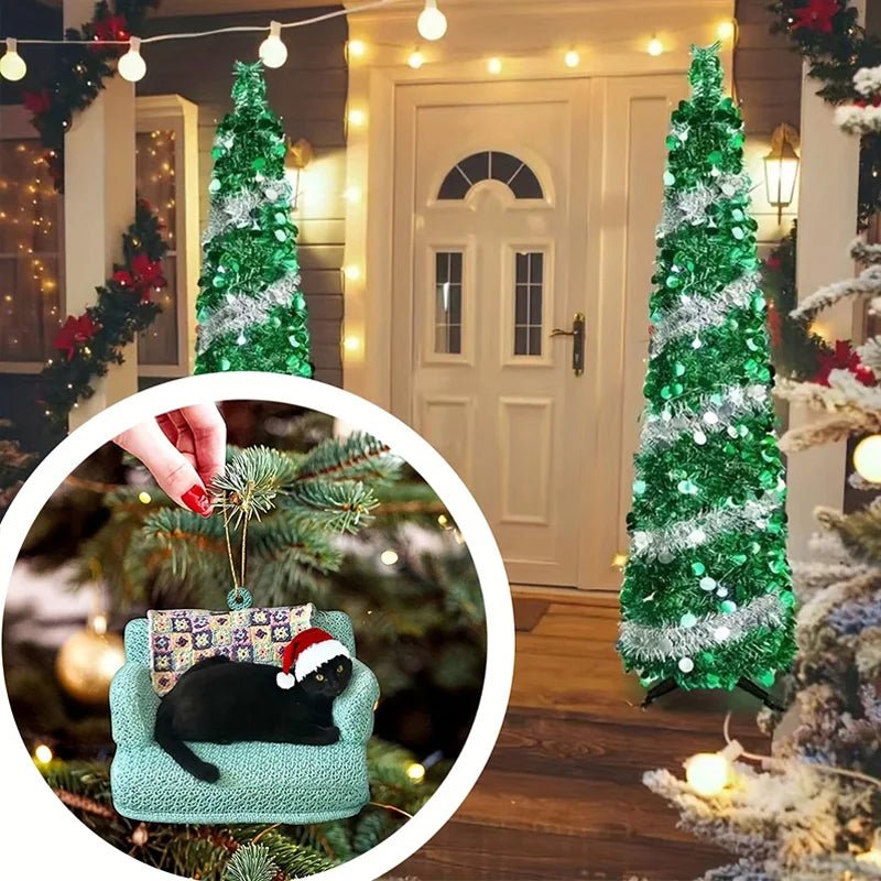 Acrylic Black Cat Christmas Ornaments Set – Adorable Tree Pendants for Weddings, Parties, and Festive Home Décor