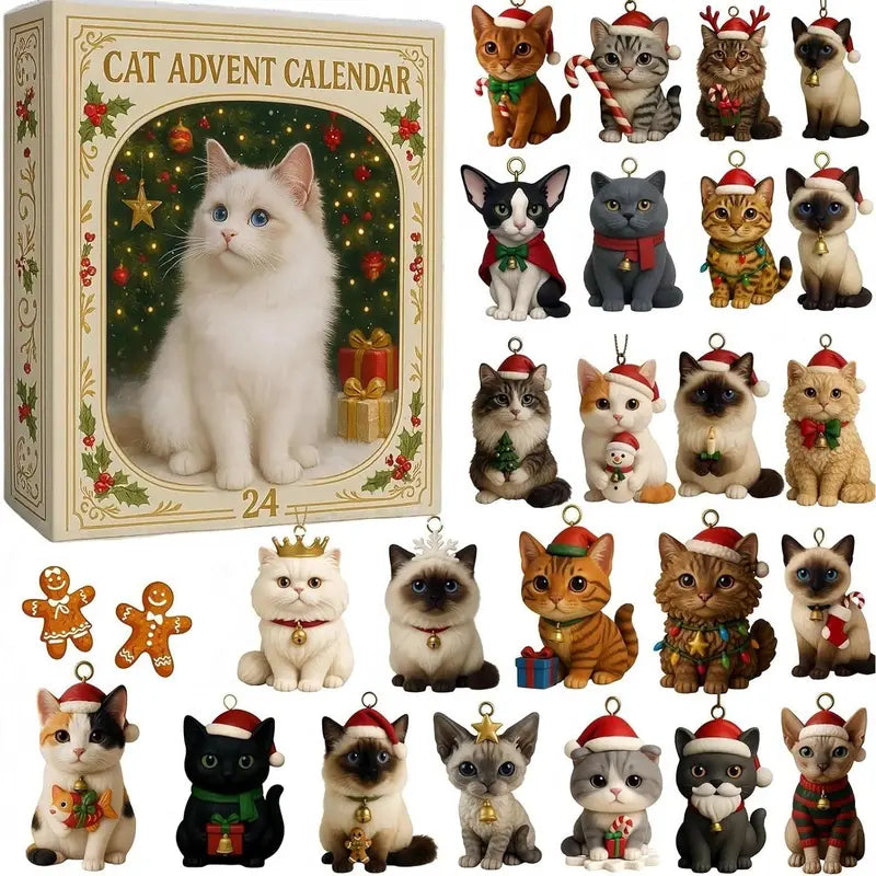 CatChristmas Advent Calendar – 24 Festive Acrylic Cat Figurines for Christmas Fun