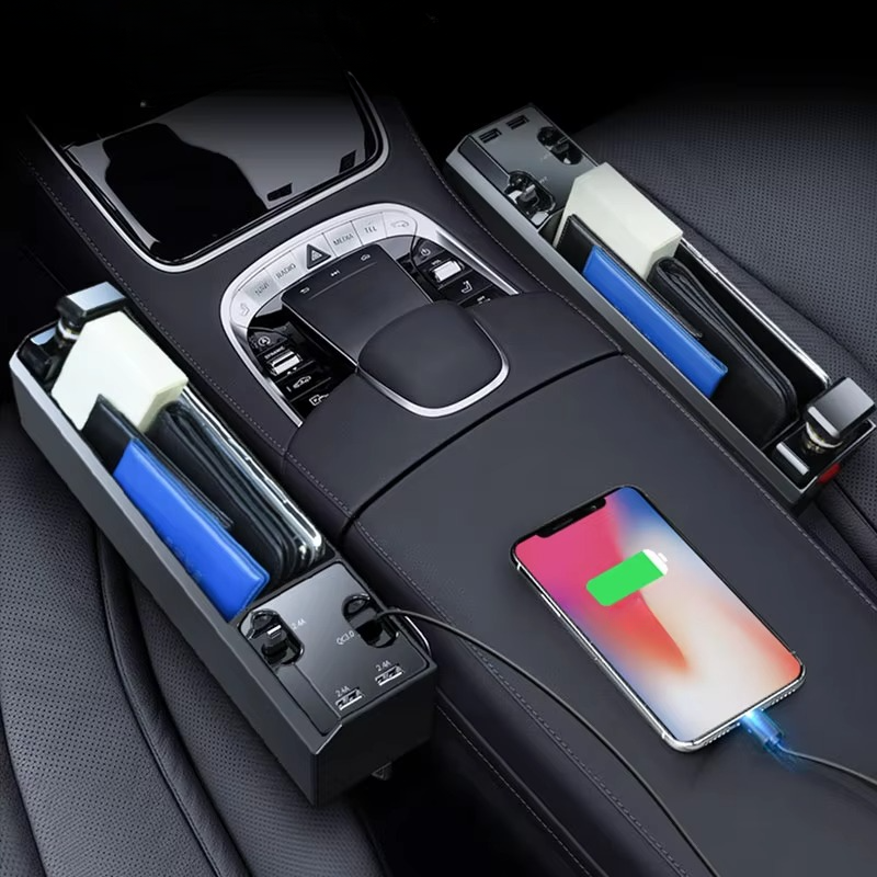 Car Seat Gap Storage Box with Charging Cable