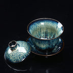 Vintage Kiln Ceramic Gaiwan Sancai Tea Cup Tea Cup and Saucer with Lid