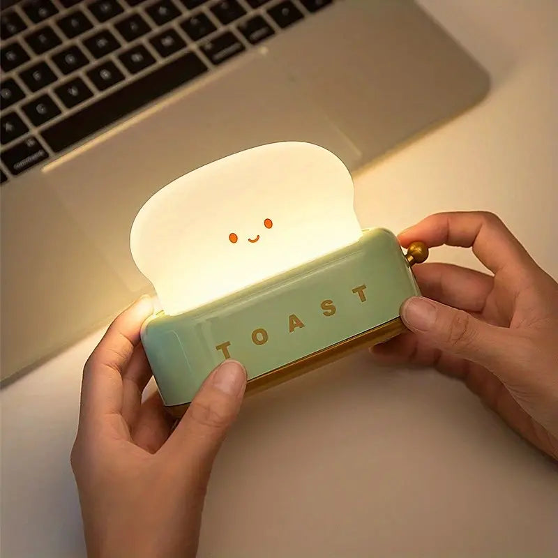 Shaded Nightstand Lamp – Kawaii Toast LED Lamp for Cozy Lighting