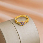 Adjustable Amethyst Violet Floral Ring