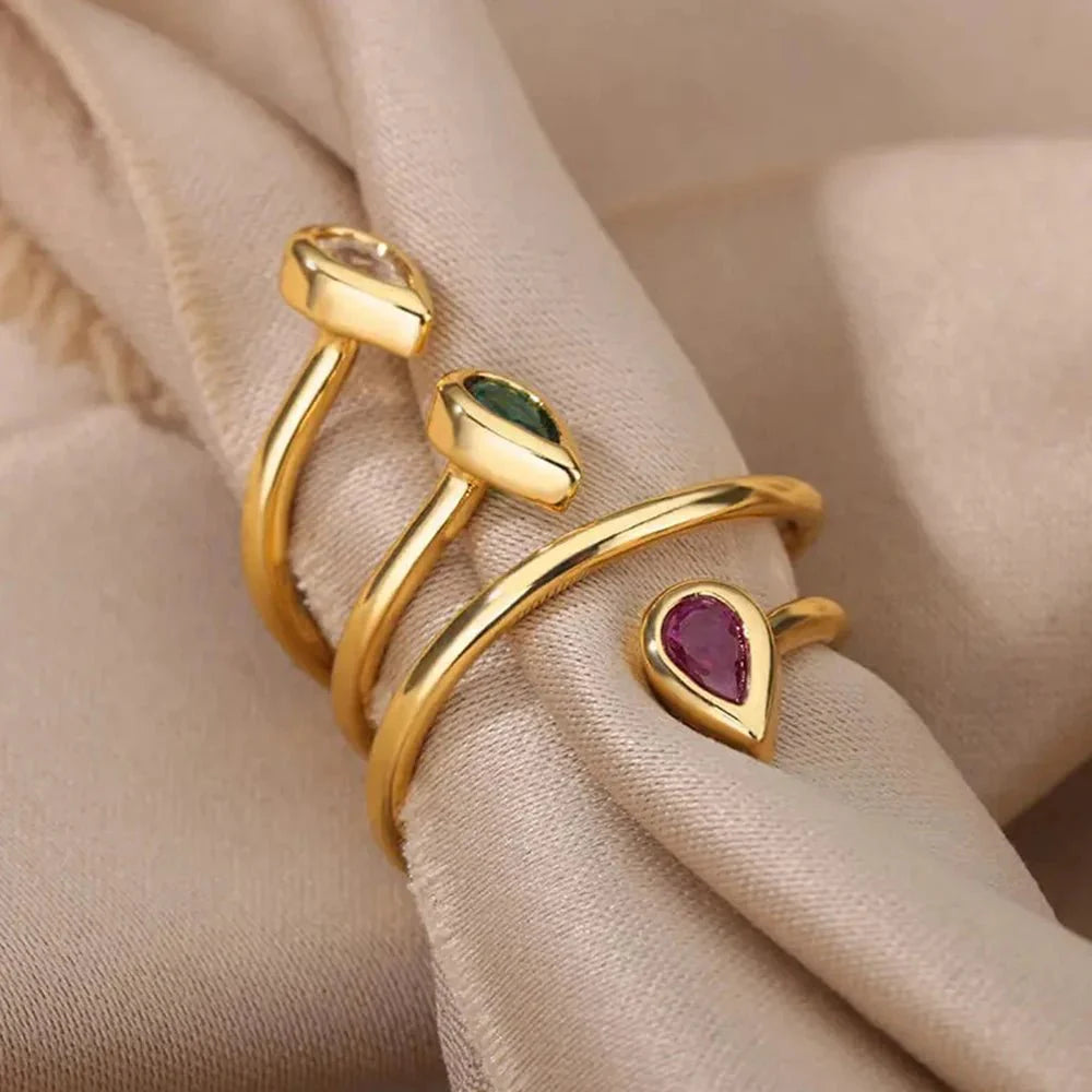 Adjustable Multi-Color Water Drop Rings