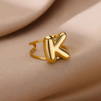 Adjustable Open Band Bubble Letter Initial Ring