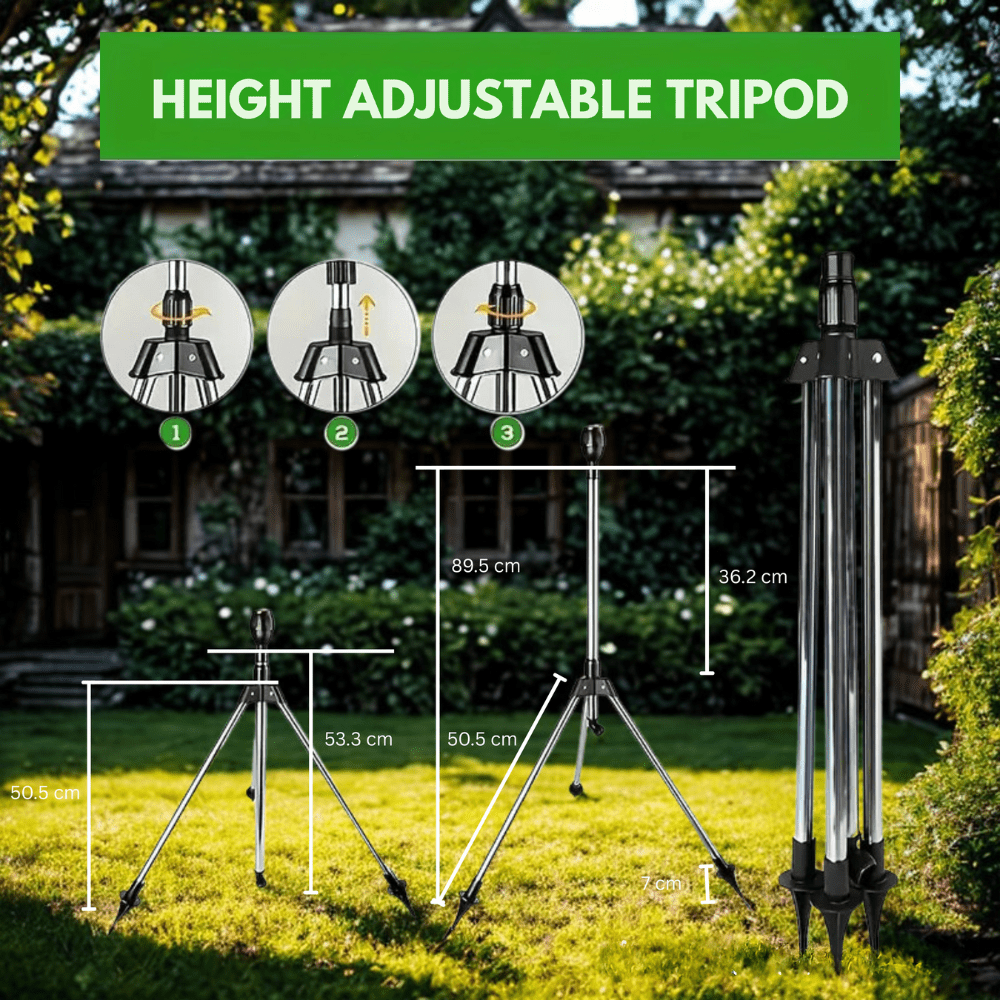TurboSpray Adjustable 360° Garden Sprinkler – Stainless Steel Rotating Lawn Watering System