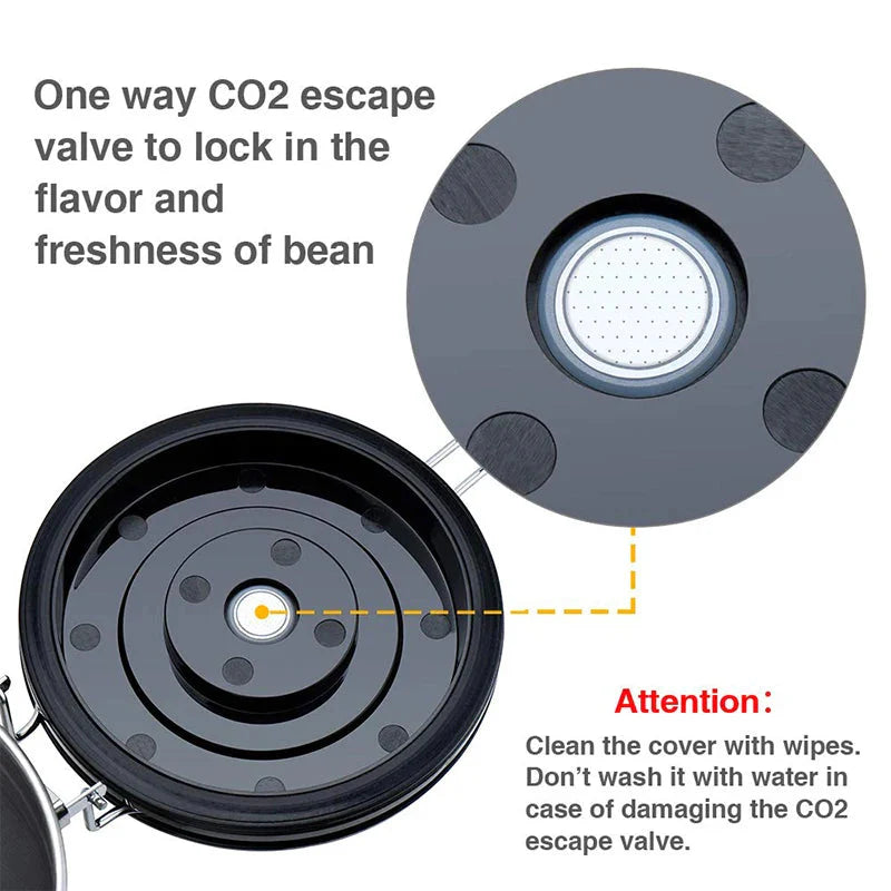 Airtight Coffee Container CO2 Valve Storage Canister with Scoop