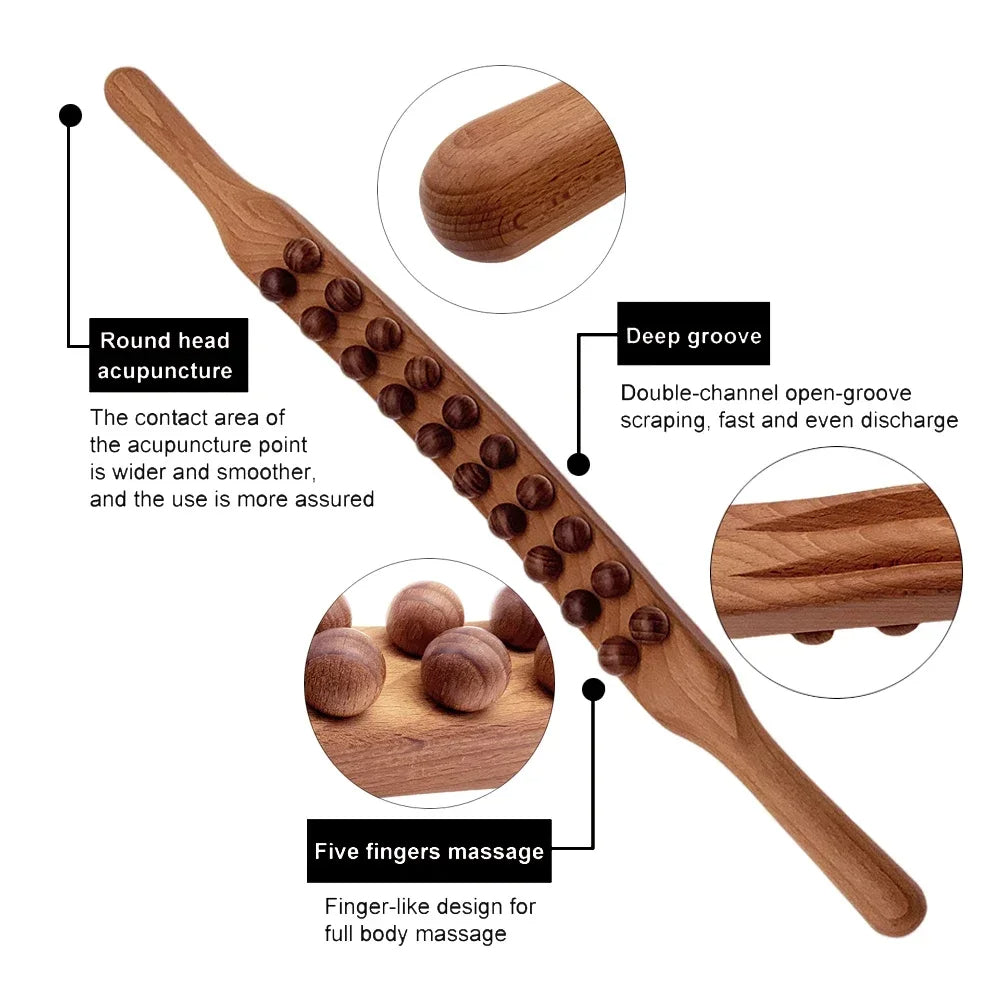 WoodRelax Gua Sha Massage Stick – 60 cm Massage Tool Made of Natural Wood for Deep Muscle Relaxation