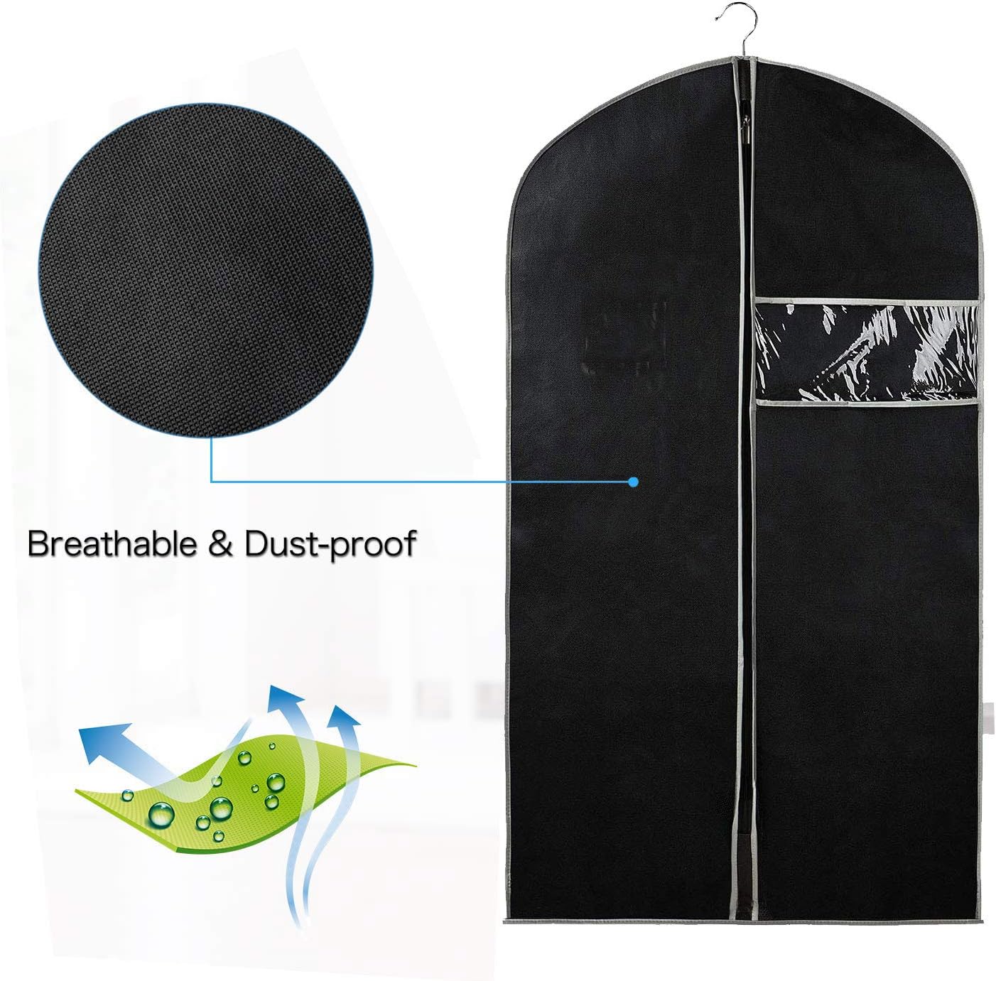 Breathable garment cover set – 5-pack garment storage covers with window (1+1 FREE)