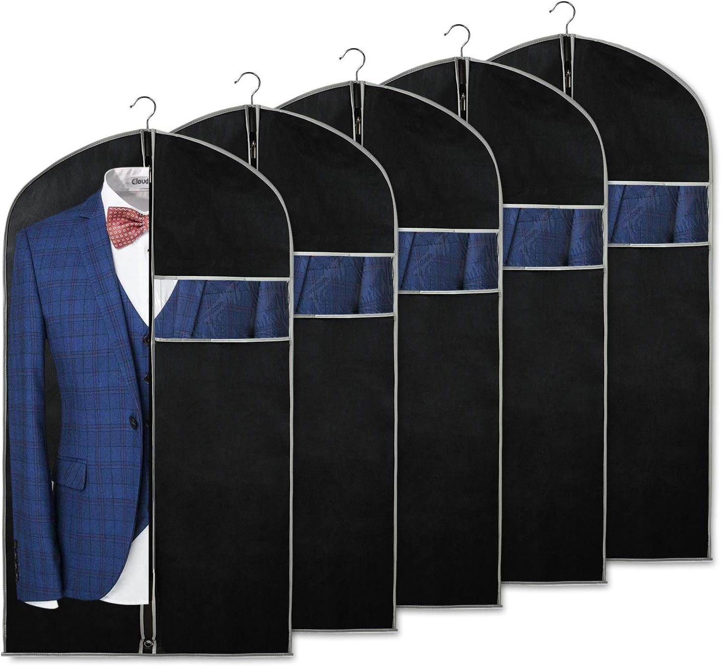 Breathable garment cover set – 5-pack garment storage covers with window (1+1 FREE)