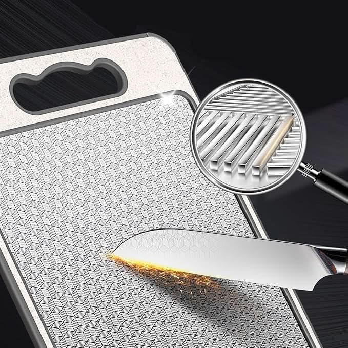 Dual-Sided Stainless Steel Cutting Board with Knife Sharpener