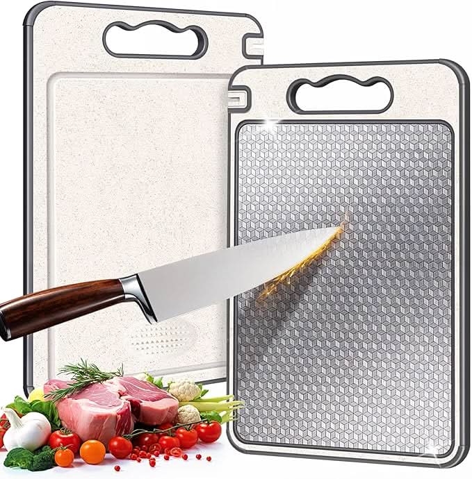 Dual-Sided Stainless Steel Cutting Board with Knife Sharpener