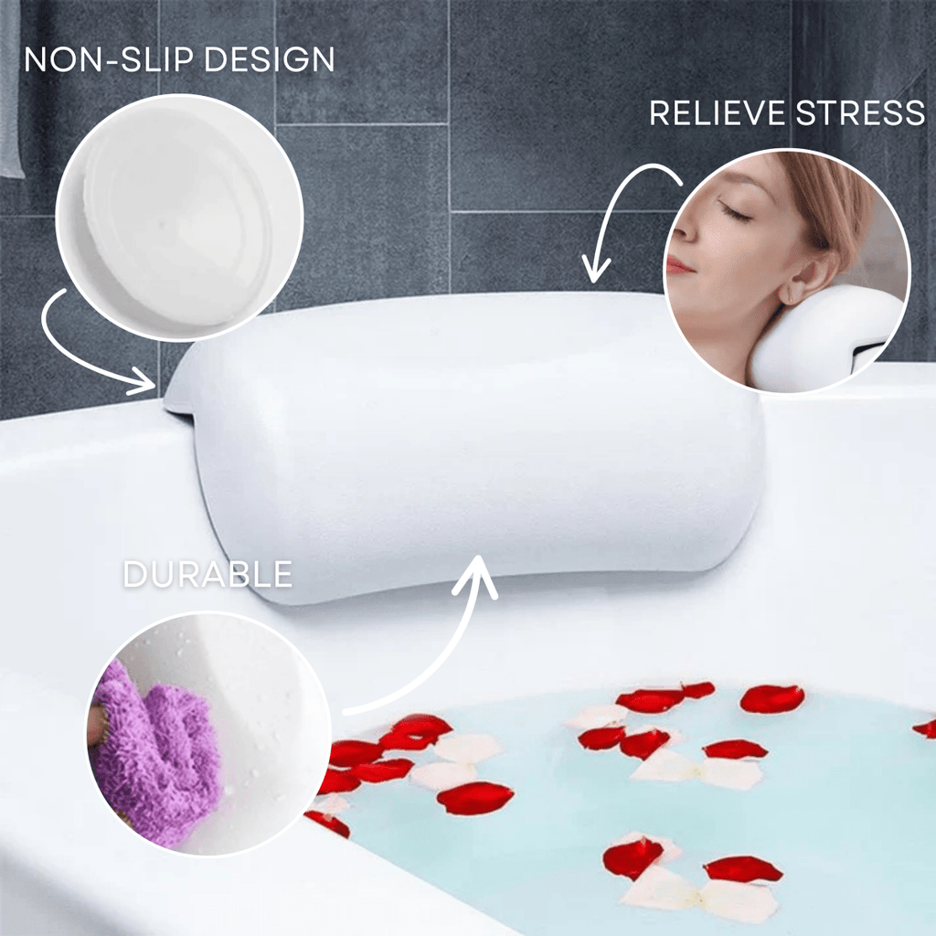 AquaCloud Premium Bath Pillow – Ergonomic Neck and Head Support for Spa-Like Relaxation at Home