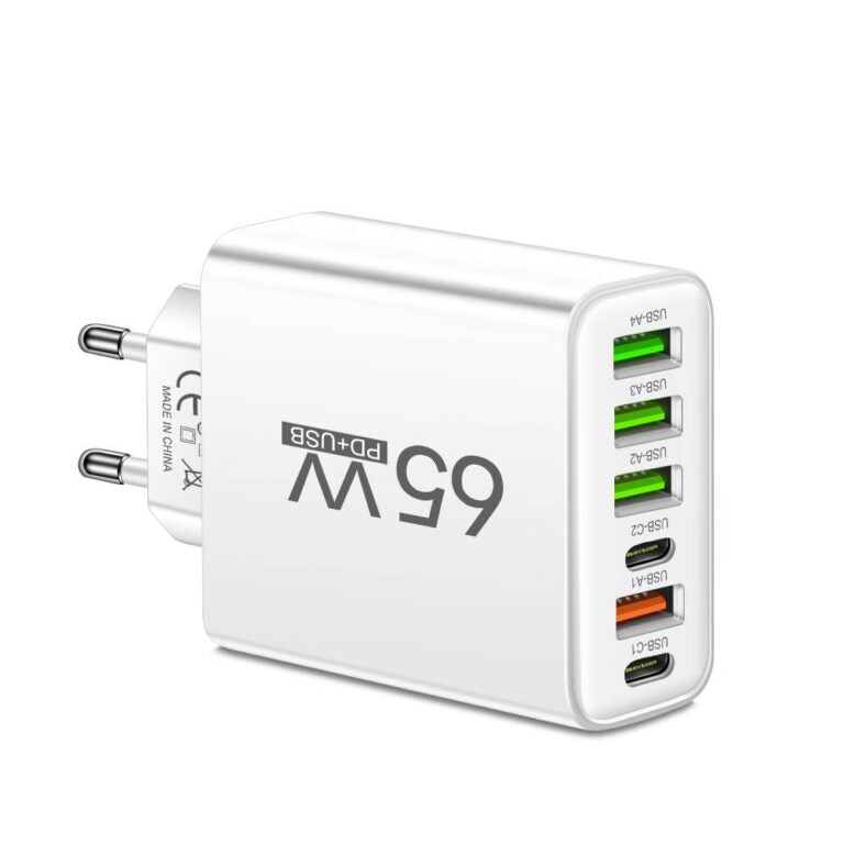 PowerMax 65W 6-in-1 Fast Charger – Charge Up To 6 Devices Simultaneously – Ideal For Home, Office and Travel
