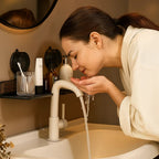Bathroom suction cup sink shelf in walnut design