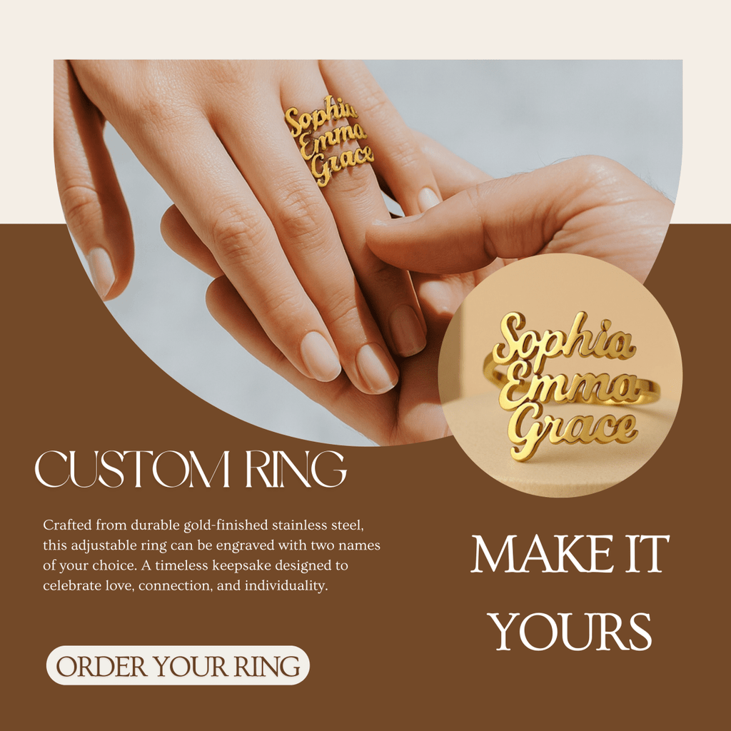 AURELION – Custom Adjustable Gold Stainless Steel Name Ring