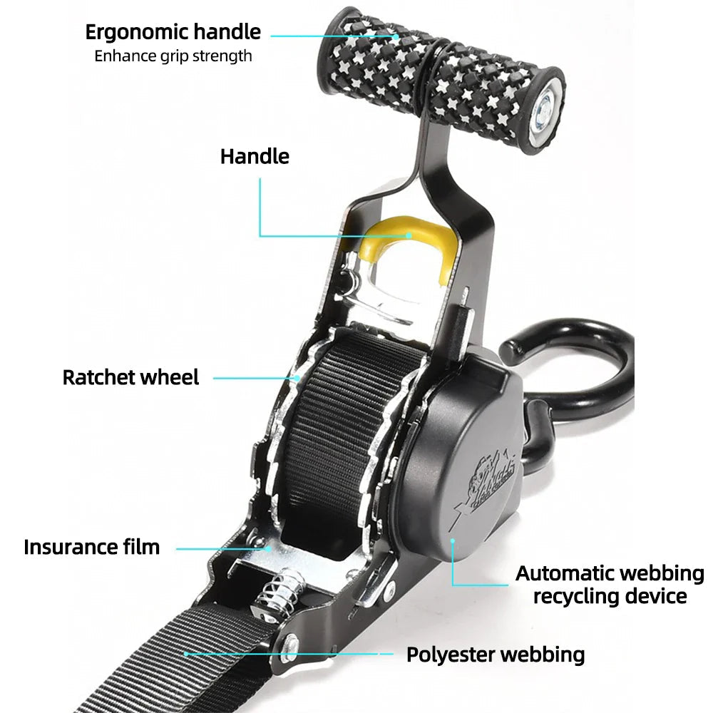 Heavy-Duty Auto Retractable Ratchet Straps for Secure Cargo