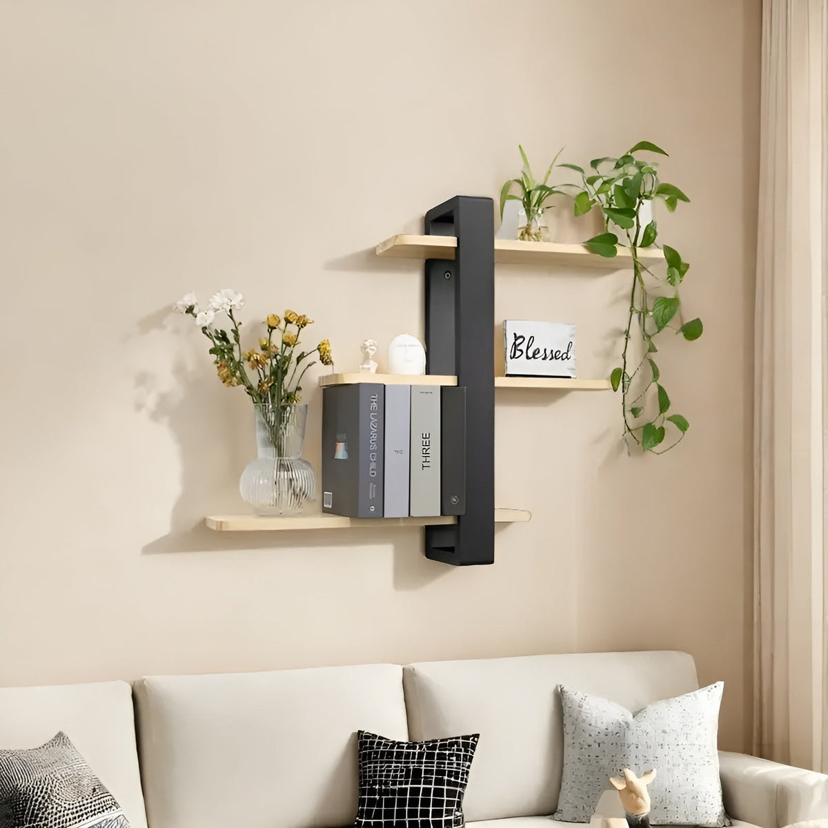 NordWood Wall Shelf | Solid Pine | 3 Levels | Space-saving & Decorative | Natural Wood