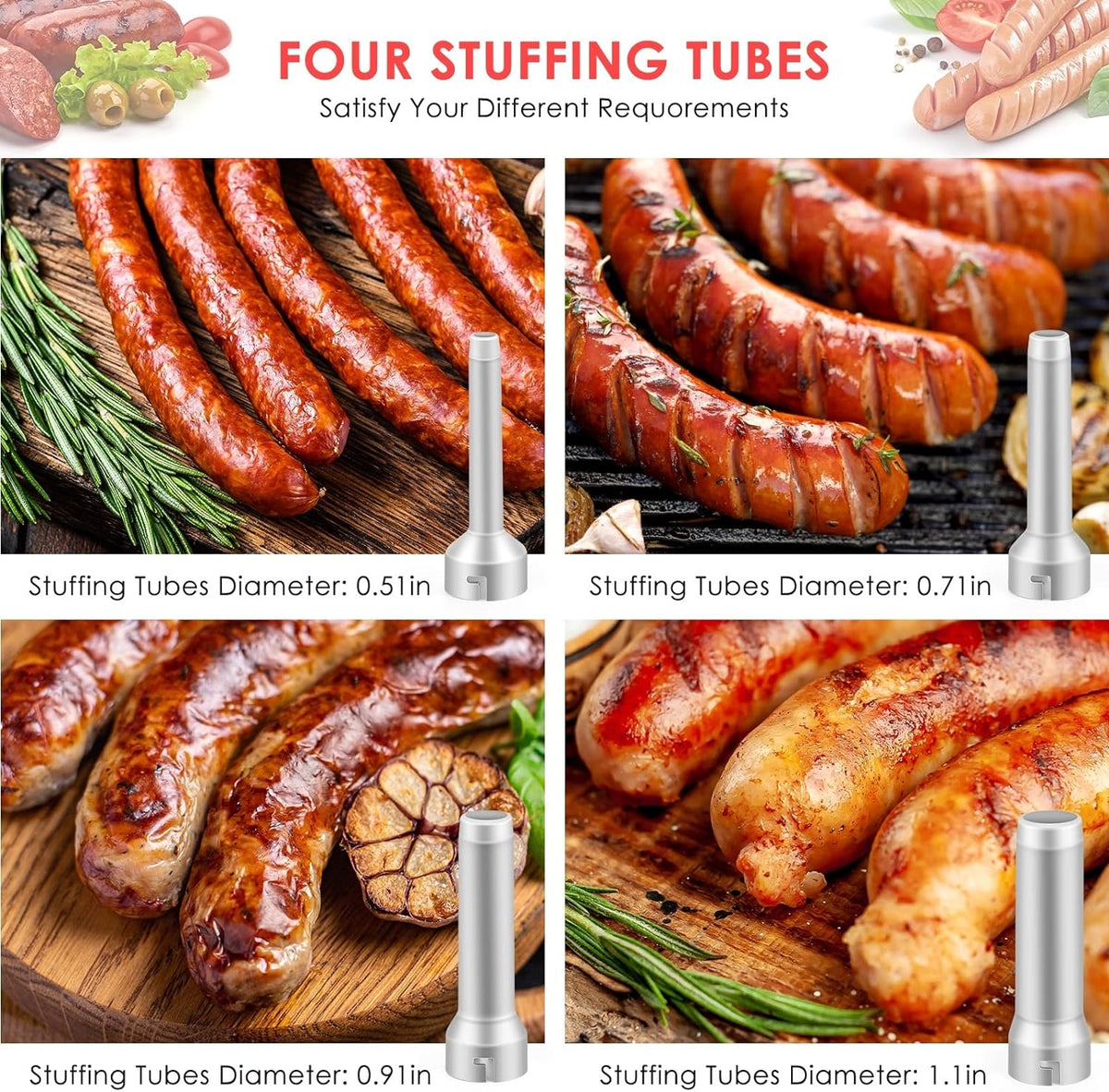 Sausage filler with 4 different size filling tubes
