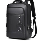 Elegant leather rucksack for men/women with USB port for laptop and everyday use, 15.6 inch, black