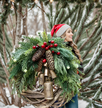 Christmas Wreath | Boho Style | Rustic Vine Base with Pinecones & Golden Bells
