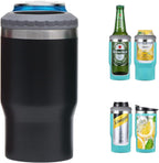 4 in 1 stainless steel can/bottle insulator, 14Oz two-way lid SUS insulated can cooler, beer bottle holder (Black)
