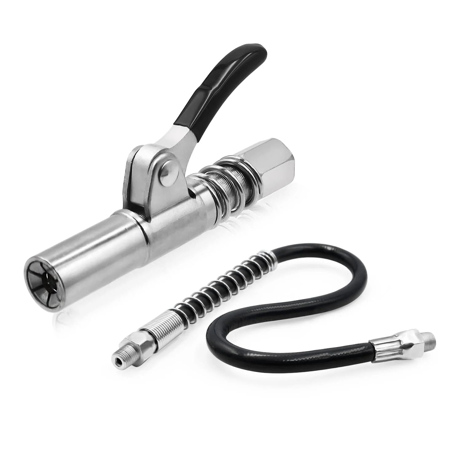 Powerful lock on grease connections with spring flex lines