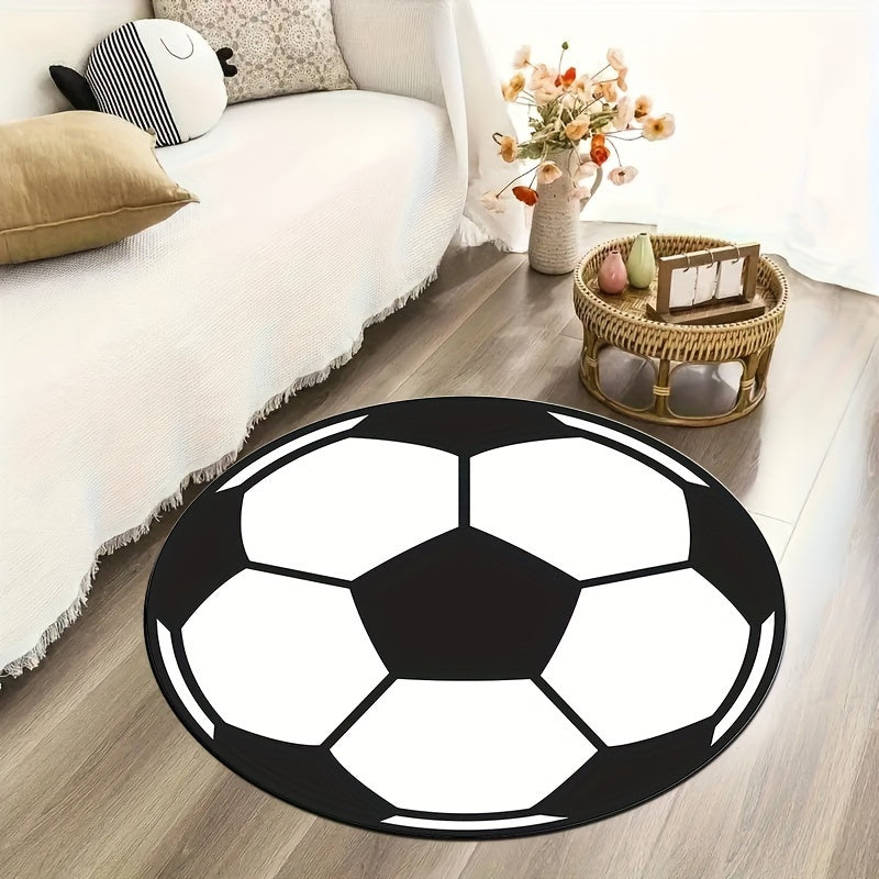 Round football rug with non-slip bottom – Sporty rug for children's room & living room