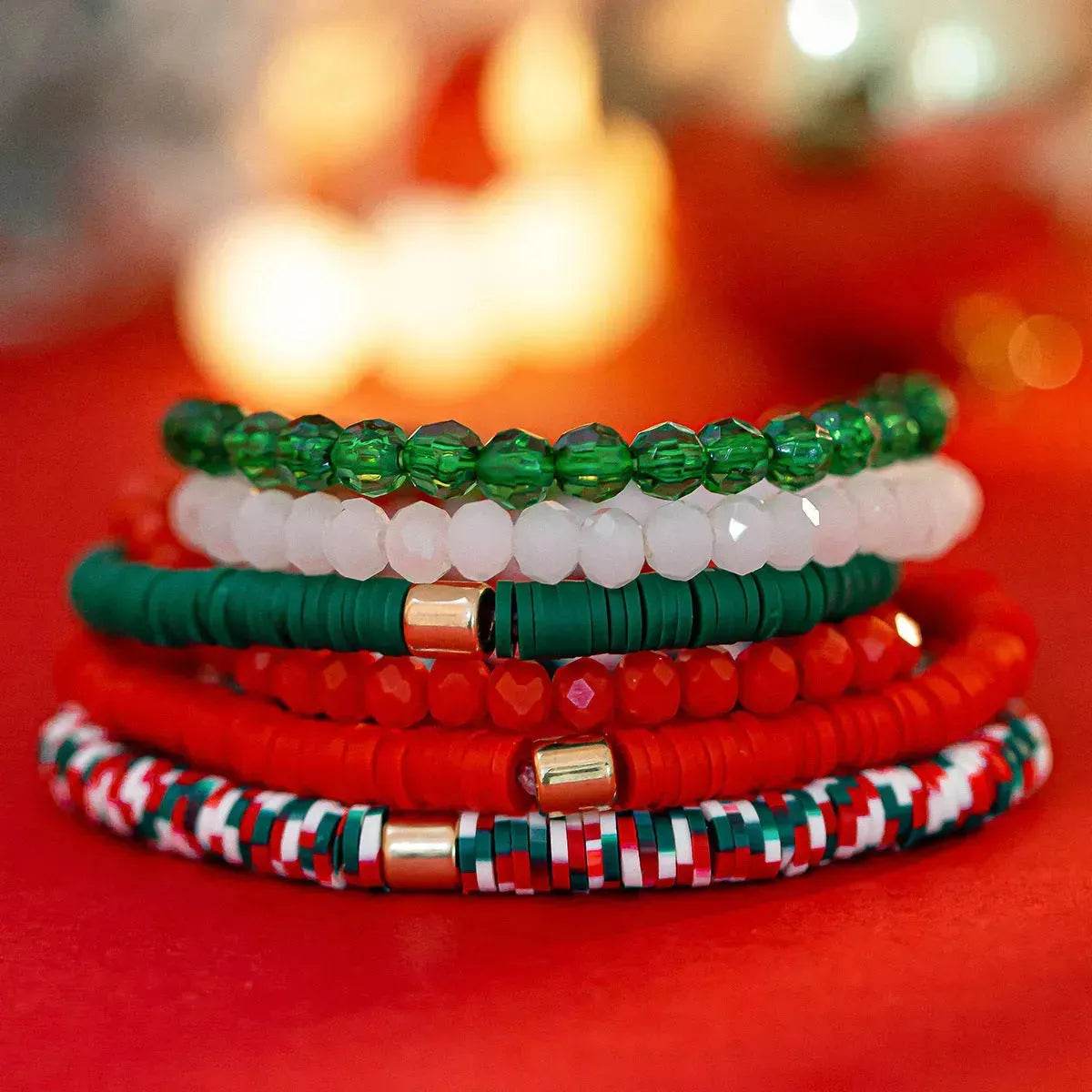 Christmas Polymer Clay Color Bracelet set Xmas gift idea