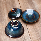 Vintage Kiln Ceramic Gaiwan Sancai Tea Cup Tea Cup and Saucer with Lid