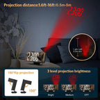 180° Adjustable LED Projection Alarm Clock – Snooze, 12/24H Time & Temperature Display, Mirror Design – USB Powered, Night Mode & Memory Function