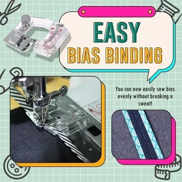 Adjustable Bias Tape Binding Foot | Sewing Machine Presser Foot | Transparent Guide | 0.5–2cm