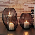 Set of 3 Vintage Black Metal Lantern Candelabras