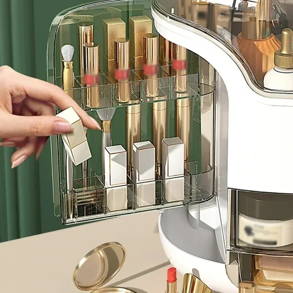 Luxury Transparent Makeup Organizer with Sliding Doors and Drawers