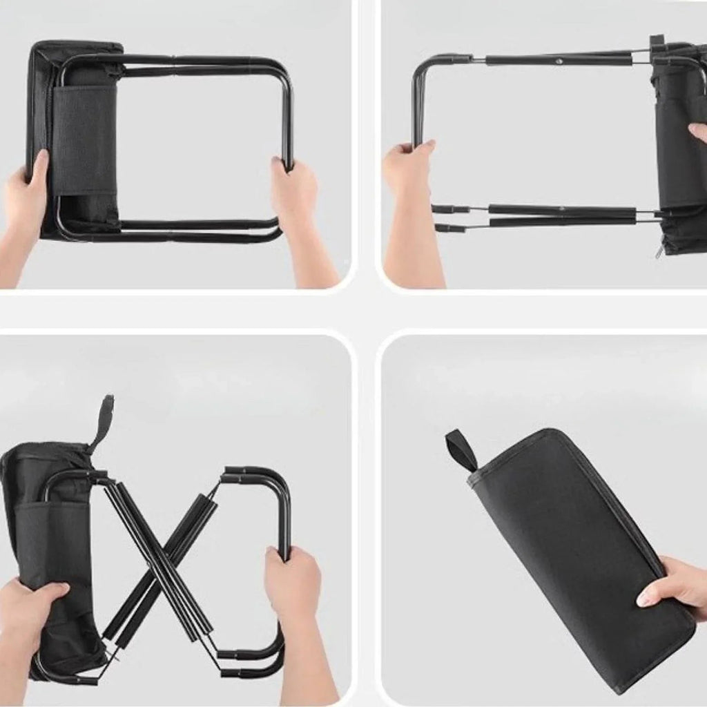 Portable Folding Camping Stool with Adjustable Zippers and Metal Frame