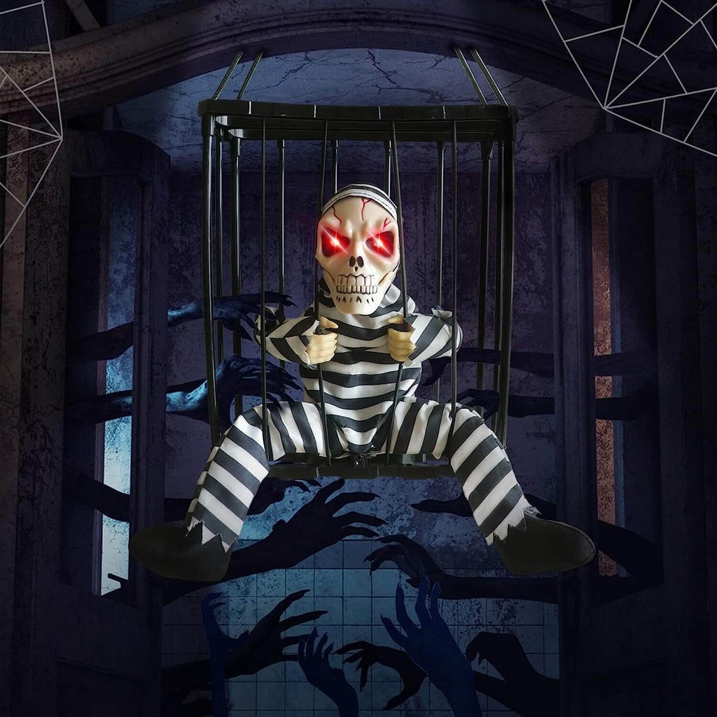 Halloween Decoration – Movable Prisoner in Cage with Sound and Motion Sensor